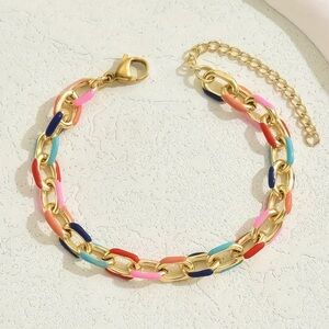 Gold Chain Bracelet with Colorful Intertwined Strands